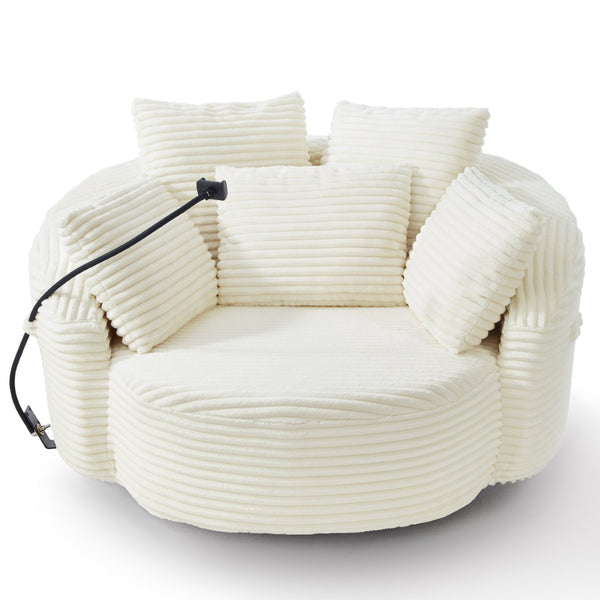English Elm Swivel Barrel Accent Chair Chenille Tufted Round Club Seat for Living Room Lounge Beige N719S002320A