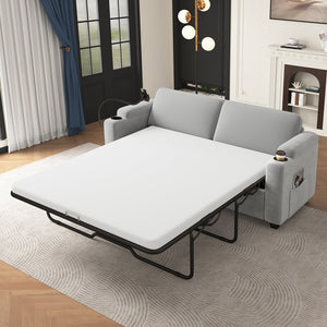 English Elm 72.8" Corduroy Sleeper Sofa Loveseat with Full Mattress, USB Charging, Cup Holders, Storage Pockets Grey N719P208880E