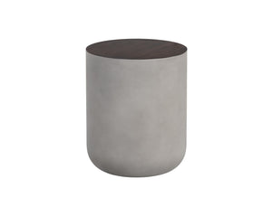 Sunpan Diaz End Table - Stylish Concrete Drum Design with Dark Timber Top, Perfect for Modern Spaces Grey / Wood Grain Brown