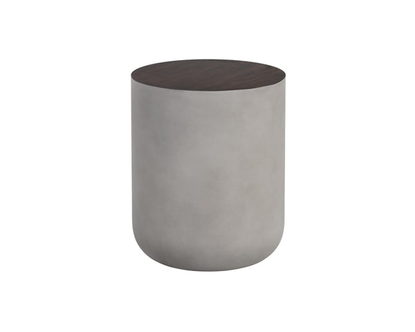 Sunpan Diaz End Table - Stylish Concrete Drum Design with Dark Timber Top, Perfect for Modern Spaces Grey / Wood Grain Brown
