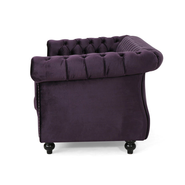 English Elm Christopher Knight Home® - LOVESEAT Plush Velvet Tufted Diamond Stitch with Nailhead Trim and Scrolled Arms for Luxe Comfort Black Berry 63045.00NVLTBLKBRY
