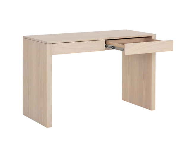 Sunpan Dutad Modern Desk In Light Oak - Sleek Design With Dual Discrete Drawers For Ultimate Inspiration Brown Wood 109180