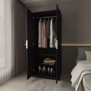 English Elm Wengue Elegant 2-Door Wardrobe with Shelves, Hanging Rod and Built-In Shoe Rack for Organized Storage B062P357520