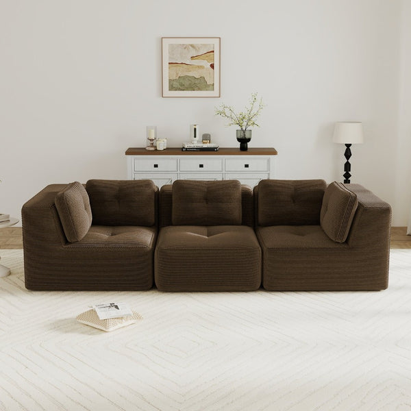 English Elm Modern Corduroy Sectional Sofa Tufted Modular Deep Seat Living Room Couch Brown W714S01807