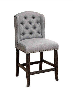 English Elm Rustic 2Pc Counter Height Wingback Chairs With Nailhead Trim, Distressed Black & Light Gray Finish B2741P408974-GIGA