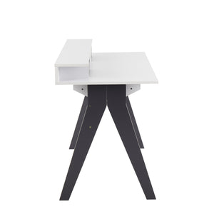 English Elm Wishbone Contemporary Desk with White Top & Grey Accents by LumiSource — Raised Shelf, 2 Drawers, Stylish Home Office Solution B202P223973
