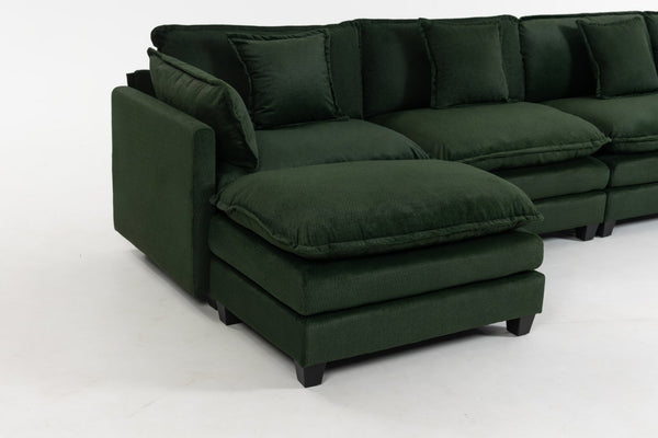 English Elm Modern Chenille Sectional Sofa with Ottoman Modular Layout for Spacious Living Rooms Antique Green W2530S00019