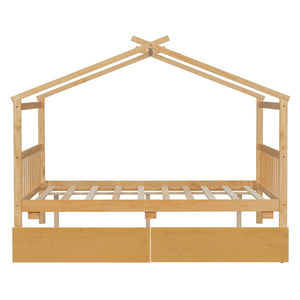 English Elm Twin House Bed Solid Pine Kids Cottage Frame with Storage Drawers Imaginative Room N708P309247M