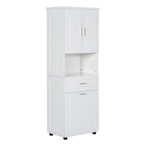 English Elm Tall Bathroom Cabinet with Tilt-Out Laundry Hamper, Adjustable Shelves, Anti-Tip Design & Large Storage White WF323481AAK