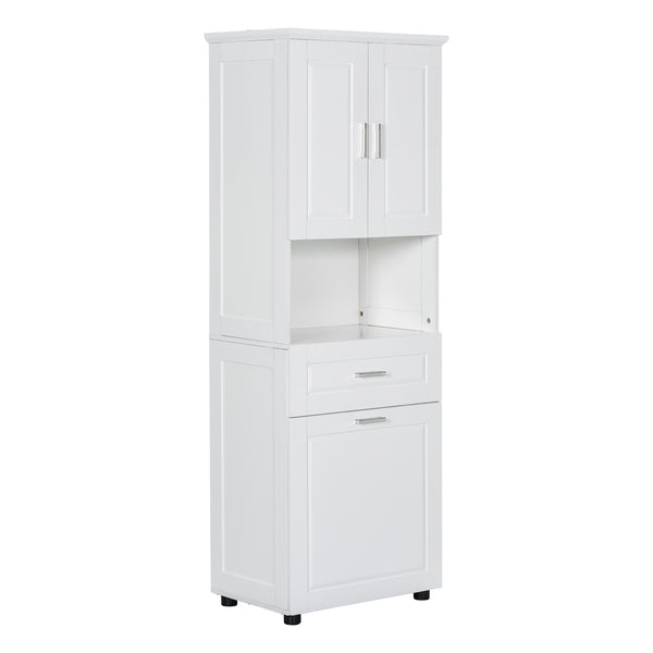 English Elm Tall Bathroom Cabinet with Tilt-Out Laundry Hamper, Adjustable Shelves, Anti-Tip Design & Large Storage White WF323481AAK