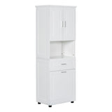 English Elm Tall Bathroom Cabinet With Laundry Basket, Large Storage Space Tilt-Out Laundry Hamper and Upper Storage Cabinet, White