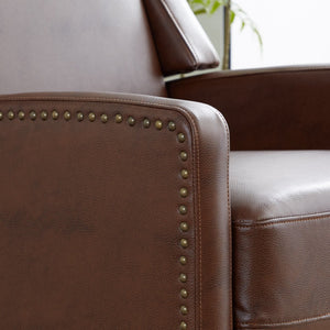 English Elm Stanley Tufted Faux Leather Manual Recliner with Black Wood Base for Living Room B202P471349