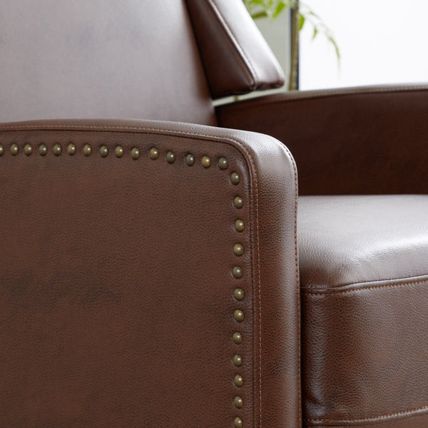 English Elm Stanley Tufted Faux Leather Manual Recliner with Black Wood Base for Living Room B202P471349