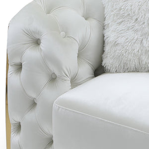 English Elm Lexi Plush Velvet Sofa with Button Tufting and Diamond Quilted Exterior, Welted Cushions & Throw Pillows Ivory 47 L x 35 W x 30 H B078P301023