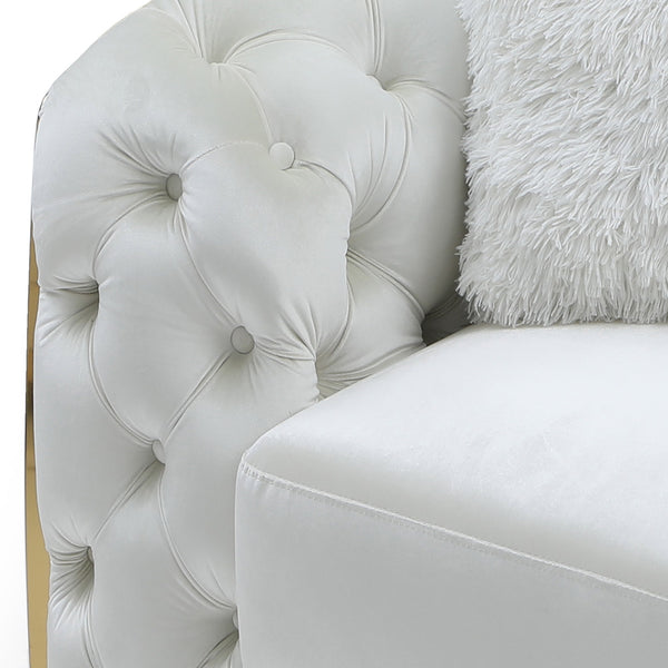 English Elm Lexi Plush Velvet Sofa with Button Tufting and Diamond Quilted Exterior, Welted Cushions & Throw Pillows Ivory 47 L x 35 W x 30 H B078P301023