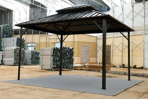 English Elm 10*10 Weatherproof Double-Roof Gazebo Pavilion Black - Galvanized Steel Hardtop, Aluminum Frame, Ventilated Design W765S00017