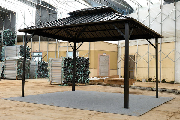 English Elm 10*10 Weatherproof Double-Roof Gazebo Pavilion Black - Galvanized Steel Hardtop, Aluminum Frame, Ventilated Design W765S00017
