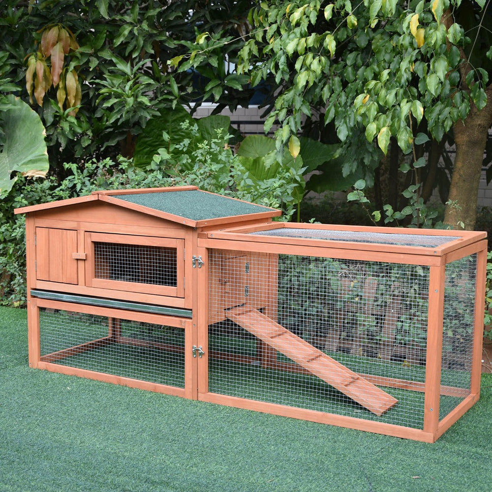 English Elm Pawhut 2-Story Rabbit Hutch With Detachable Run, Weather-Resistant, Easy-Clean Design For Indoor/Outdoor Use W2225P200580-GIGA