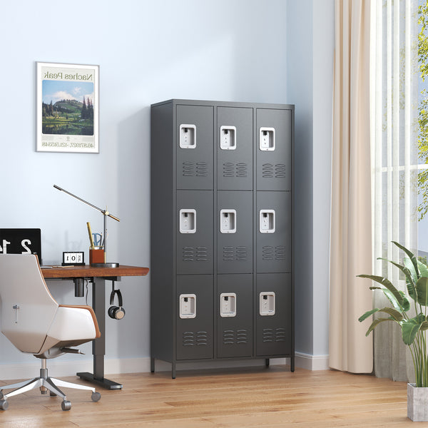 English Elm 9 72"H Metal Lockers 9-Door Steel Locking Locker Cabinet for Gym, School, Office, Home Storage, Gray T2398P282152