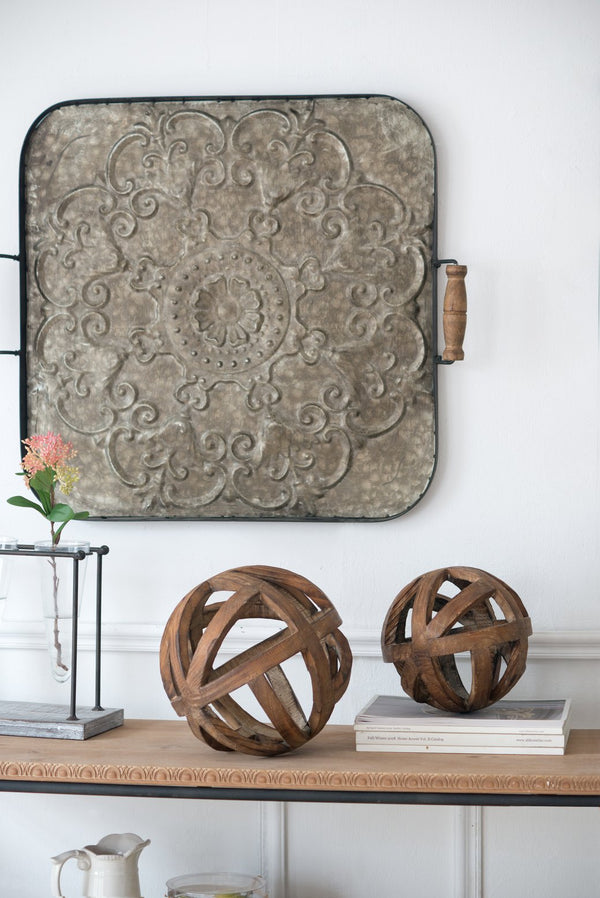 English Elm 28.7x3.9x24.4" Fabius Iron Tray with Handle – Heavy-Duty Square Serving Tray, Durable Iron Build for Stable Display and Entertaining (36x30x5) W2078P391148