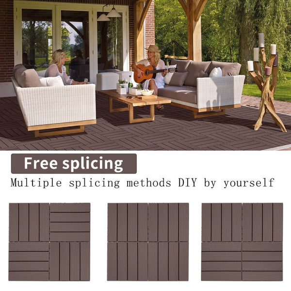 English Elm Plastic Interlocking Deck Tiles 44 Pack Waterproof Snap Together Poolside Patio Floor W2882P204154