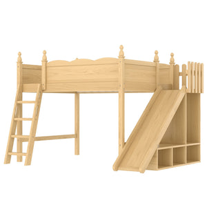 English Elm Full Loft Bed With Fun Slide, Storage Shelves, Solid Wood Design For Kids' Cozy Room Setup W1580S00247