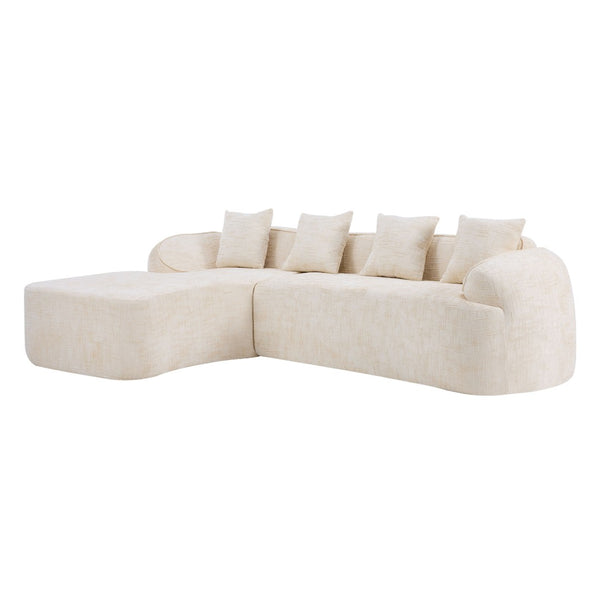 English Elm Beige Chenille L-shaped Sectional Sofa with Chaise Deep Seating and Curved Armrests Beige W3612S00017