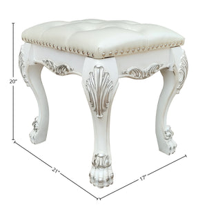 English Elm Champagne Bone White Tufted Vanity Stool with Button Detailing, Plush Synthetic Leather Seat, 20" High B062P215392