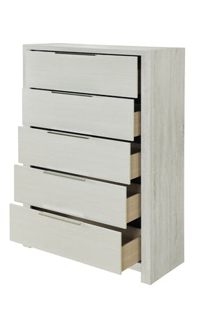 English Elm Jehoram Five Drawer Chest Neutral Beige Rubberwood Build for Bedroom Storage B2756P506264