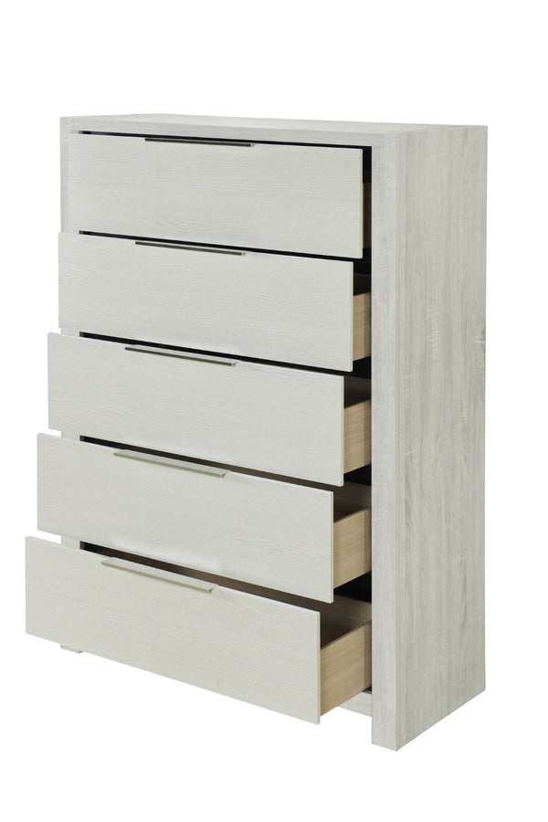 English Elm Jehoram Five Drawer Chest Neutral Beige Rubberwood Build for Bedroom Storage B2756P506264