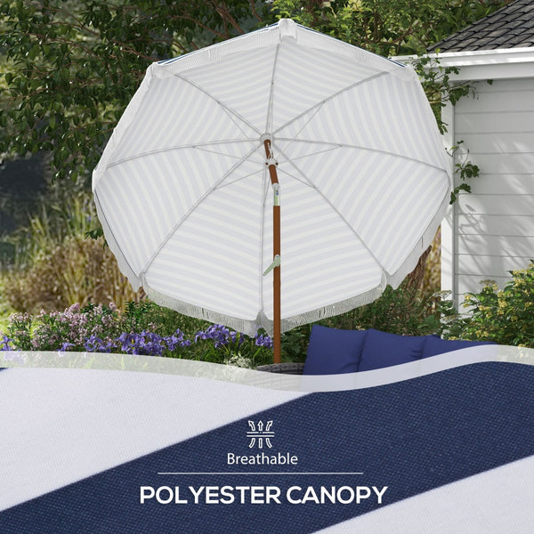 English Elm Outsunny 7 Ft Outdoor Patio Umbrella With Tilt & Vent, Stylish Blue Stripe Market Parasol For Shade W2225P200376-GIGA