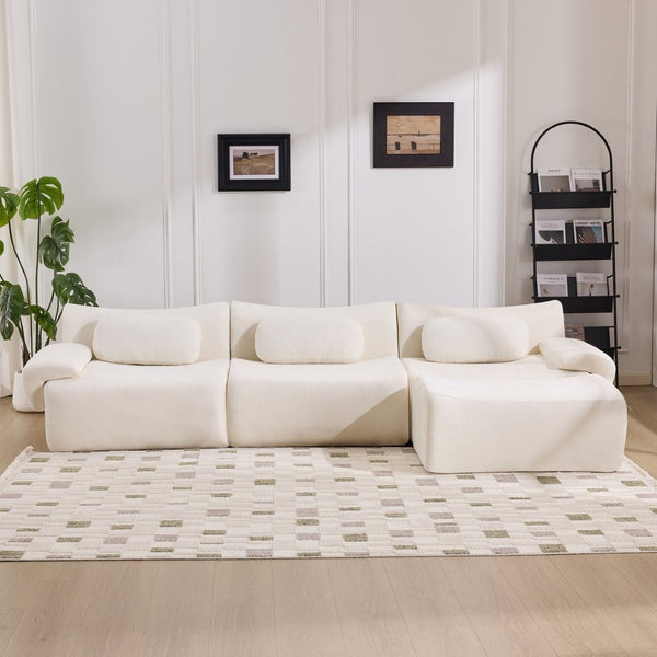 English Elm Modular Chenille Deep Seat Sectional Sofa with Bamboo Frame for Living Room Lounge White W1829S00068