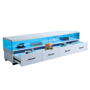English Elm 4-drawer Entertainment Center with Acrylic Panel Doors for Modern Living Room Tv Storage White W2178S00001