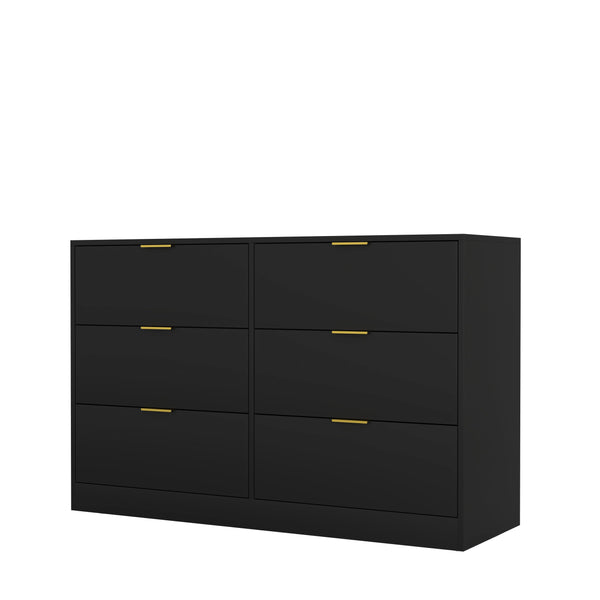 English Elm Simply Modern 6-Drawer Dresser with Spacious Drawers, Durable Engineered Wood, Sleek Minimalist Design Black W409P307554