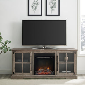 English Elm Walker Edison - Transitional Grey Wash 60" Farmhouse TV Stand with LED Electric Fireplace, 2-Glass Doors, 65" Capable B185P244239