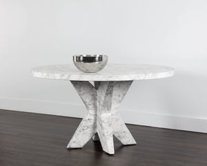 Sunpan Cypher Modern Dining Table Base with Grey Faux Marble Finish for Indoor and Outdoor Spaces Marble Look / White