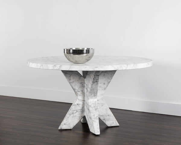 Sunpan Cypher Modern Dining Table Base with Grey Faux Marble Finish for Indoor and Outdoor Spaces Marble Look / White