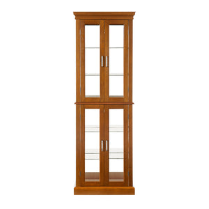 English Elm Curio Display Cabinet with Internal Lighting, Mirrored Back, 6 Adjustable Shelves, Glass Doors Oak W1693P154580