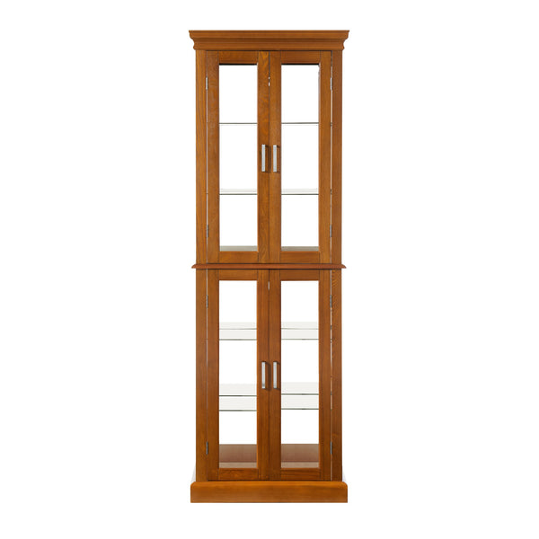 English Elm Curio Display Cabinet with Internal Lighting, Mirrored Back, 6 Adjustable Shelves, Glass Doors Oak W1693P154580