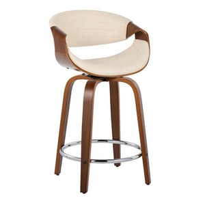 English Elm Symphony Set Of 2 Mid-Century Modern Swivel Counter Stools In Cream Faux Leather & Walnut Wood B202S00091-GIGA
