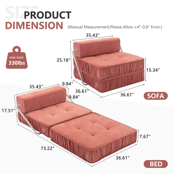 English Elm Green Chenille Floor Sofa Convertible Futon Chair with Modular Sleeping Support Orange W3612P376633