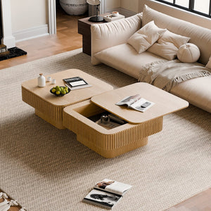 English Elm 31.5'' Square Wood Veneer Flip Top Storage Coffee Table with Slat Detail for Living Rooms Natural Wood W1435P375245