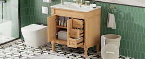 English Elm 30-inch Freestanding Bathroom Vanity Solid Wood Base Ceramic Sink Gold Hardware N729P299368N