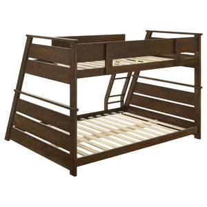 English Elm Reeder Walnut Finish Twin Over Full Bunk Bed Solid Wood Frame for Kids Shared Rooms B062S01557