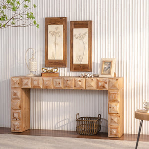 English Elm 59.06" Solid Wood Entryway Console Table with Hand Carved Geometric Relief Detailing W3158P426660