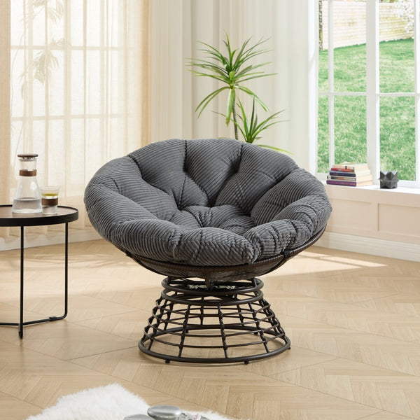English Elm Comfortable Papasan Swivel Chair Pe Rattan Bowl Seat with Plush Corduroy Cushion W640P443552