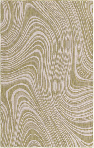Unique Loom Outdoor Modern Pool Machine Made Abstract Rug Green, Ivory 5' 1" x 8' 0"