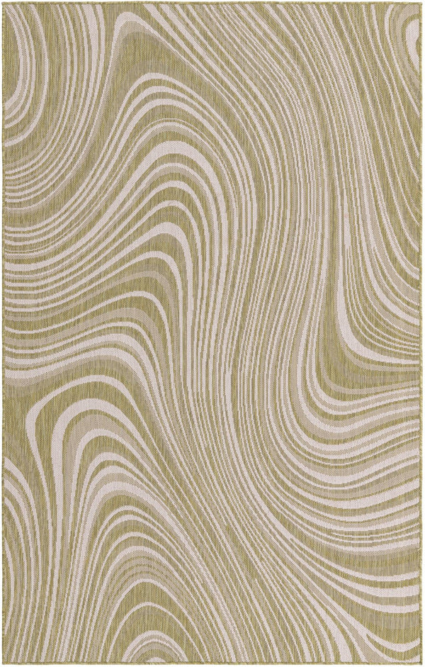 Unique Loom Outdoor Modern Pool Machine Made Abstract Rug Green, Ivory 5' 1" x 8' 0"
