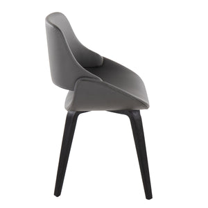 English Elm Fabrico Mid-Century Modern Accent Chair in Faux Leather with Curved Back & Black Wood Legs, Set of 2 Grey B202S01232