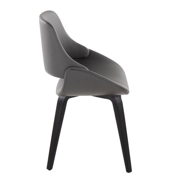 English Elm Fabrico Mid-Century Modern Accent Chair in Faux Leather with Curved Back & Black Wood Legs, Set of 2 Grey B202S01232